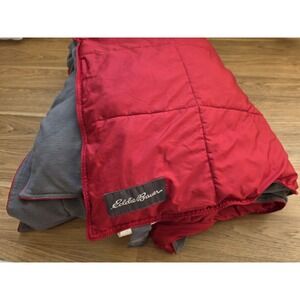 Eddie Bauer Down Alternative Throw Blanket 52x60" Red Gray Fleece Reversible